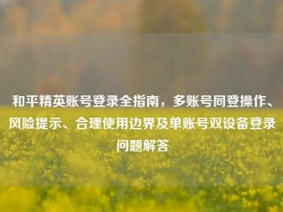 和平精英账号登录全指南，多账号同登操作、风险提示、合理使用边界及单账号双设备登录问题解答
