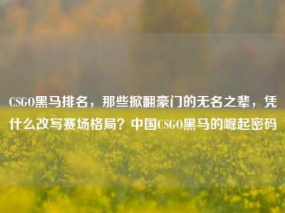 CSGO黑马排名，那些掀翻豪门的无名之辈，凭什么改写赛场格局？中国CSGO黑马的崛起密码