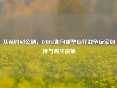 从预购到公测，COD16如何重塑现代战争玩家期待与购买决策