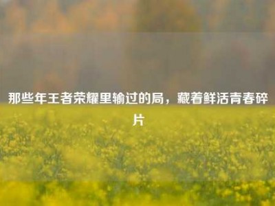 那些年王者荣耀里输过的局，藏着鲜活青春碎片