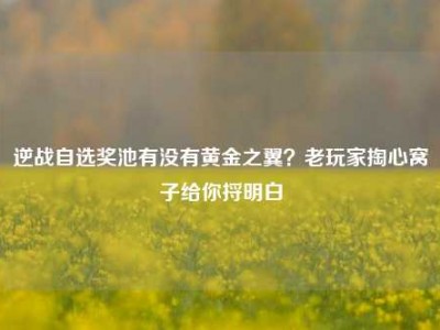 逆战自选奖池有没有黄金之翼？老玩家掏心窝子给你捋明白