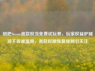 别把Steam退款权当免费试玩券，玩家权益护城河不该被滥用，退款权限恢复规则引关注