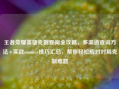 王者荣耀英雄克制查询全攻略，多渠道查询方法+实战counter技巧汇总，帮你轻松应对对局克制难题