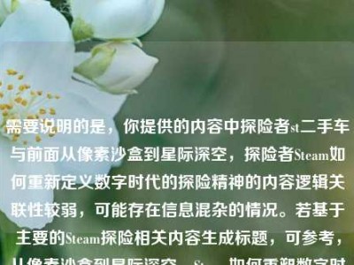 需要说明的是，你提供的内容中探险者st二手车与前面从像素沙盒到星际深空，探险者Steam如何重新定义数字时代的探险精神的内容逻辑关联性较弱，可能存在信息混杂的情况。若基于主要的Steam探险相关内容生成标题，可参考，从像素沙盒到星际深空，Steam如何重塑数字时代的探险精神