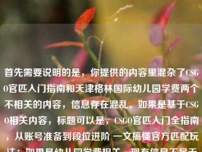 首先需要说明的是，你提供的内容里混杂了CSGO官匹入门指南和天津格林国际幼儿园学费两个不相关的内容，信息存在混乱。如果是基于CSGO相关内容，标题可以是，CSGO官匹入门全指南，从账号准备到段位进阶 一文搞懂官方匹配玩法；如果是幼儿园学费相关，现有信息不足无法生成准确标题，建议你明确具体需求，提供清晰单一的内容哦。