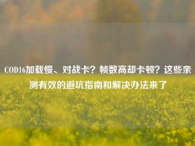 COD16加载慢、对战卡？帧数高却卡顿？这些亲测有效的避坑指南和解决办法来了