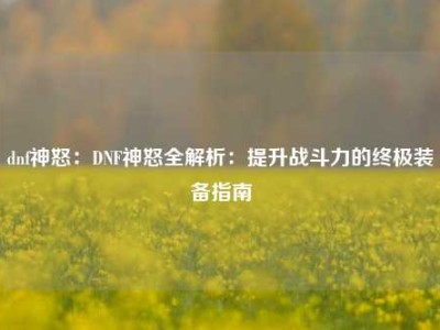 dnf神怒：DNF神怒全解析：提升战斗力的终极装备指南