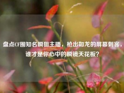 盘点CF圈知名瞬狙主播，枪出如龙的屏幕刺客，谁才是你心中的瞬镜天花板？