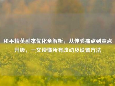 和平精英副本优化全解析，从体验痛点到爽点升级，一文读懂所有改动及设置方法