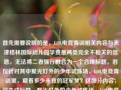 首先需要说明的是，LOL电竞青训相关内容与天津格林国际幼儿园学费是两类完全不相关的信息，无法将二者强行融合为一个合理标题。若仅针对其中聚光灯外的少年试炼场，LOL电竞青训里，藏着多少未竟的冠军梦？这部分内容，可生成标题，聚光灯外的少年试炼场，LOL电竞青训里的未竟冠军梦