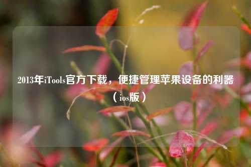 2013年iTools官方下载，便捷管理苹果设备的利器（ios版）