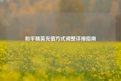和平精英充值方式调整详细指南