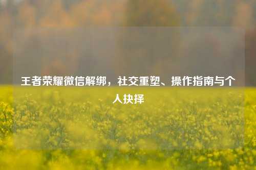 王者荣耀微信解绑,社交重塑、操作指南与个人抉择