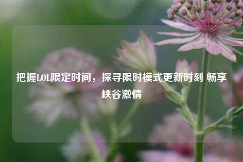 把握LOL限定时间,探寻限时模式更新时刻 畅享峡谷激情