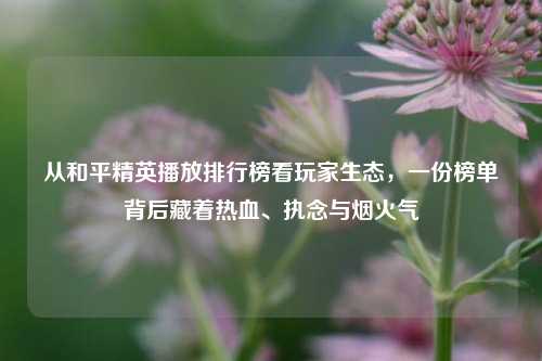 从和平精英播放排行榜看玩家生态,一份榜单背后藏着热血、执念与烟火气