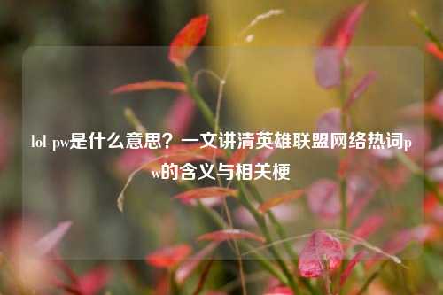 lol pw是什么意思？一文讲清英雄联盟网络热词pw的含义与相关梗