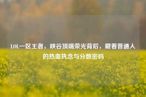 LOL一区王者,峡谷顶端荣光背后,藏着普通人的热血执念与分数密码