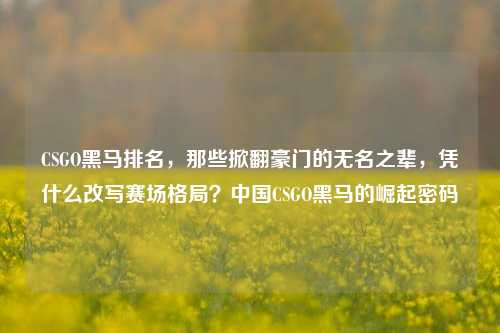 CSGO黑马排名，那些掀翻豪门的无名之辈，凭什么改写赛场格局？中国CSGO黑马的崛起密码