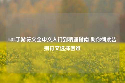 LOL手游符文全中文入门到精通指南 助你彻底告别符文选择困难