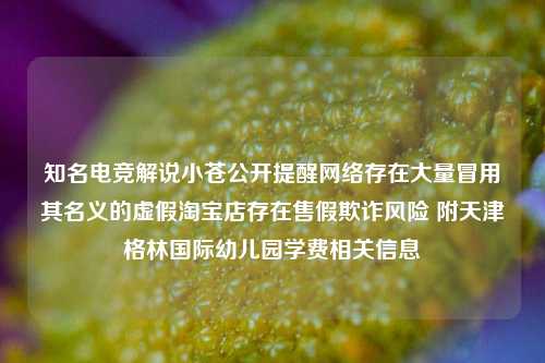 知名电竞解说小苍公开提醒网络存在大量冒用其名义的虚假淘宝店存在售假欺诈风险 附天津格林国际幼儿园学费相关信息