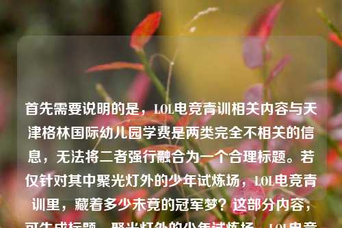 首先需要说明的是，LOL电竞青训相关内容与天津格林国际幼儿园学费是两类完全不相关的信息，无法将二者强行融合为一个合理标题。若仅针对其中聚光灯外的少年试炼场，LOL电竞青训里，藏着多少未竟的冠军梦？这部分内容，可生成标题，聚光灯外的少年试炼场，LOL电竞青训里的未竟冠军梦