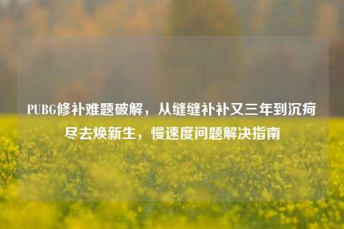 PUBG修补难题破解，从缝缝补补又三年到沉疴尽去焕新生，慢速度问题解决指南