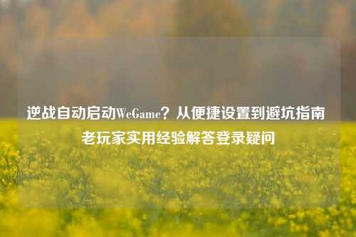 逆战自动启动WeGame?从便捷设置到避坑指南 老玩家实用经验解答登录疑问