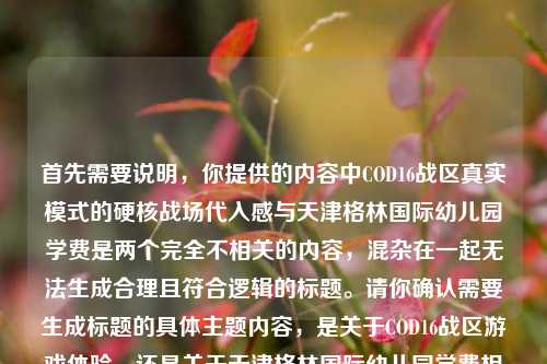 首先需要说明,你提供的内容中COD16战区真实模式的硬核战场代入感与天津格林国际幼儿园学费是两个完全不相关的内容,混杂在一起无法生成合理且符合逻辑的标题。请你确认需要生成标题的具体主题内容,是关于COD16战区游戏体验,还是关于天津格林国际幼儿园学费相关,以便为你生成准确的标题。