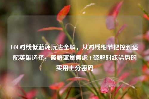 LOL对线低蓝耗玩法全解,从对线细节把控到适配英雄选择,破解蓝量焦虑+破解对线劣势的实用上分密码