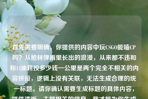 首先需要明确，你提供的内容中玩CSGO能嗑CP吗？从枪林弹雨里长出的浪漫，从来都不违和和14油耗投多少钱一公里是两个完全不相关的内容拼接，逻辑上没有关联，无法生成合理的统一标题。请你确认需要生成标题的具体内容，提供清晰、主题相关的信息，我才能为你生成合适的标题。