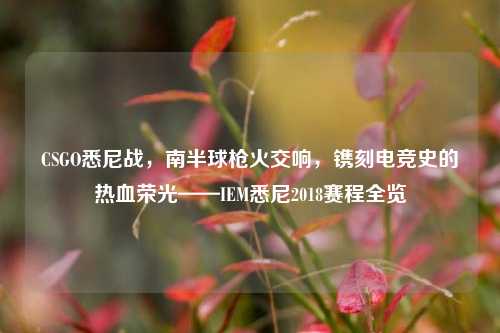 CSGO悉尼战，南半球枪火交响，镌刻电竞史的热血荣光——IEM悉尼2018赛程全览