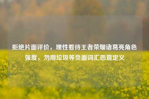 拒绝片面评价,理性看待王者荣耀诸葛亮角色强度,勿用垃圾等负面词汇恶意定义