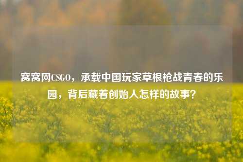窝窝网CSGO,承载中国玩家草根枪战青春的乐园,背后藏着创始人怎样的故事?