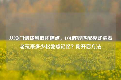 从冷门遗珠到情怀锚点,LOL阵容匹配模式藏着老玩家多少松弛感记忆?附开启方法