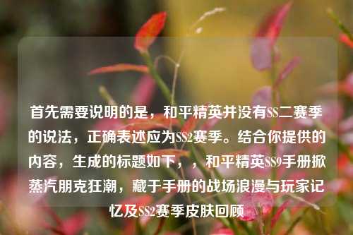 首先需要说明的是,和平精英并没有SS二赛季的说法,正确表述应为SS2赛季。结合你提供的内容,生成的标题如下,,和平精英SS9手册掀蒸汽朋克狂潮,藏于手册的战场浪漫与玩家记忆及SS2赛季皮肤回顾