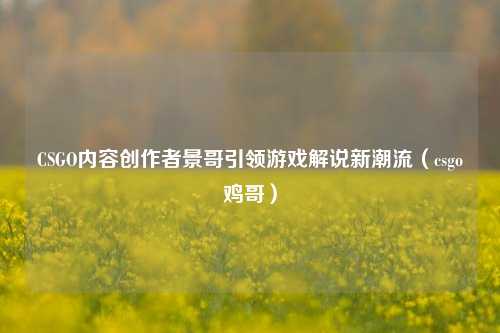 CSGO内容创作者景哥引领游戏解说新潮流(csgo鸡哥)