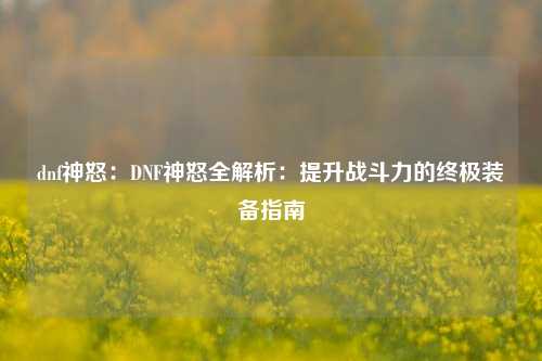 dnf神怒：DNF神怒全解析：提升战斗力的终极装备指南